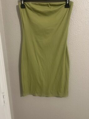 Strapless Olive Green Ribbed Bodycon Dress